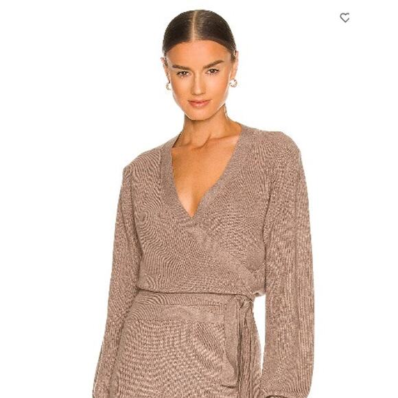 Le Ore Revolve Lodi Pointelle Knit Wrap Cardigan Size Medium In Walnut - Picture 3 of 9